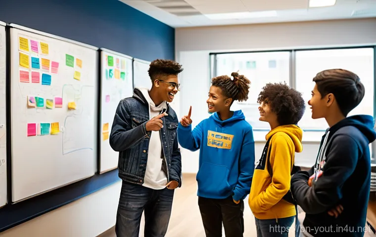 청소년지도사 업무 사례 분석 - **Prompt 1: Unlocking Potential**
"A diverse group of five teenagers (15-18 years old), dressed ...