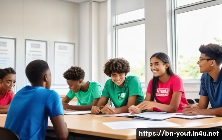 청소년지도사와 청소년 문제 해결 프로그램 개발 - **Prompt:** "A vibrant and dynamic scene depicting a diverse group of teenagers and young adults, ag...