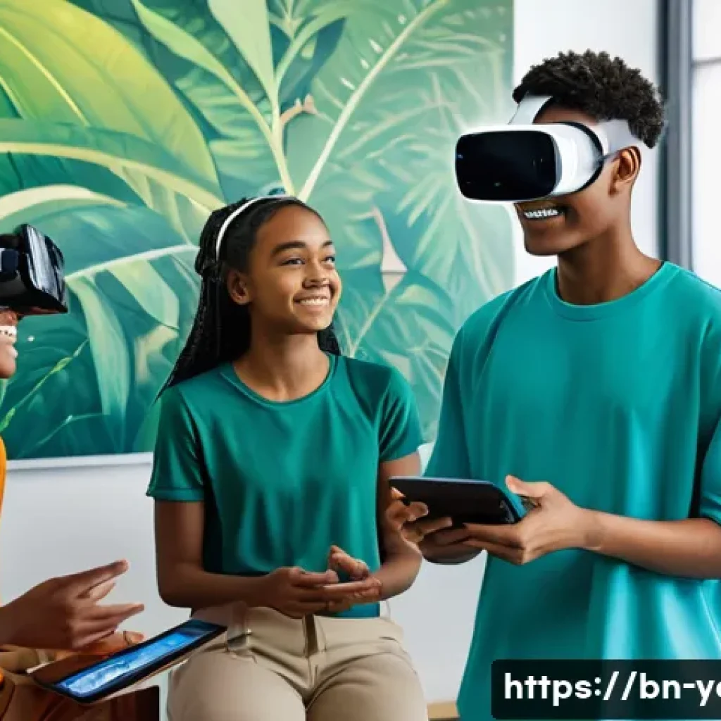 청소년지도사와 최신 연구 결과 정리 - **Prompt:** A vibrant, futuristic classroom setting where a diverse group of teenagers (ages 15-18),...