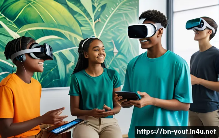 청소년지도사와 최신 연구 결과 정리 - **Prompt:** A vibrant, futuristic classroom setting where a diverse group of teenagers (ages 15-18),...